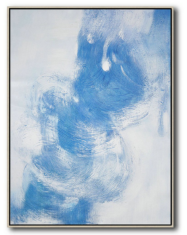 Acrylic Painting Large Wall Art,Vertical Palette Knife Contemporary Art,Wall Art Painting,Sky Blue,White.etc